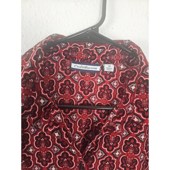 Croft&Barrow Maroon Button Down Shirt Geometric Pattern Casual - Picture 3 of 6
